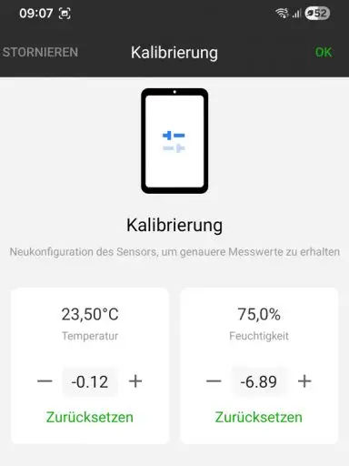 Benutzeroberfläche der App bei der Kalibrierung.